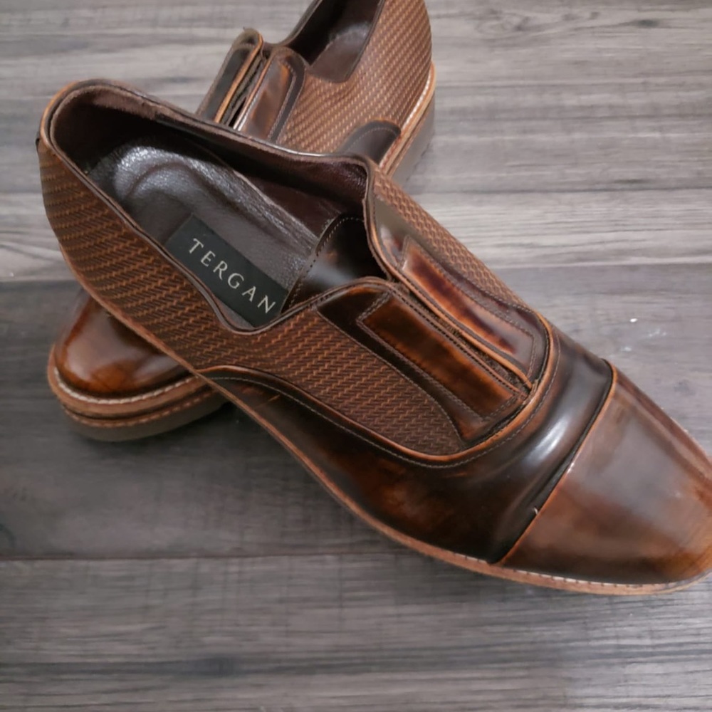 TERGAN Men’s Leather Brown Shoes (Size 8)